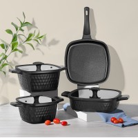 Nehir Royal Elite Square Siyah Alüminyum Döküm 7 Parça Tencere Set